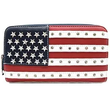 American Flag USA Stars and Stripes Patriotic Leather Purse Women Rhinestone Country Handbag Wallet Set Red White and Blue (#2 Navy Blue Set)