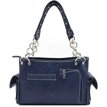 American Flag USA Stars and Stripes Patriotic Leather Purse Women Rhinestone Country Handbag Wallet Set Red White and Blue (#2 Navy Blue Set)