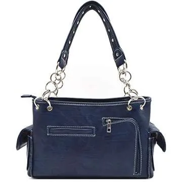 American Flag USA Stars and Stripes Patriotic Leather Purse Women Rhinestone Country Handbag Wallet Set Red White and Blue (#2 Navy Blue Set)