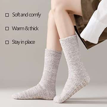 JORMATT 3 Pairs Women Grip Fuzzy Socks Non Skid Men Thick Cozy Slipper Hospital Socks with Grips,Men shoe size 4-7/Women size 4-8