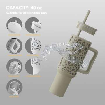 HBALNG 40 oz Insulated Stainless Steel Tumbler with Handle and Straw Lid Portable Travel Tumbler for...
