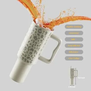 HBALNG 40 oz Insulated Stainless Steel Tumbler with Handle and Straw Lid Portable Travel Tumbler for Ice Drinks and Hot and Cold Beverages (Khaki leopard print)