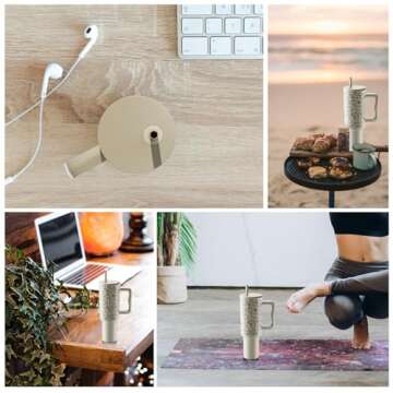 HBALNG 40 oz Insulated Stainless Steel Tumbler with Handle and Straw Lid Portable Travel Tumbler for Ice Drinks and Hot and Cold Beverages (Khaki leopard print)