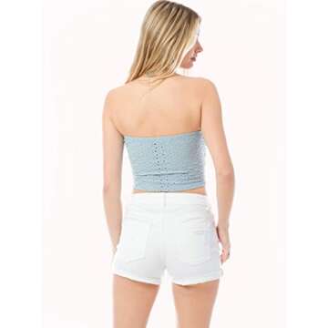 MixMatchy Women's Solid Textured Knit Bandeau Tube Crop Top Dusty Blue M