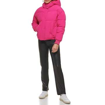 Levi's Women's Cinch Waist Puffer Jacket, Berry with Hood, Small