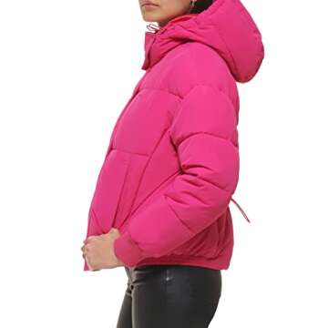 Levi's Women's Cinch Waist Puffer Jacket, Berry with Hood, Small