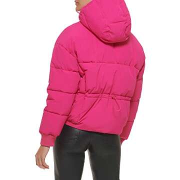 Levi's Women's Cinch Waist Puffer Jacket, Berry with Hood, Small