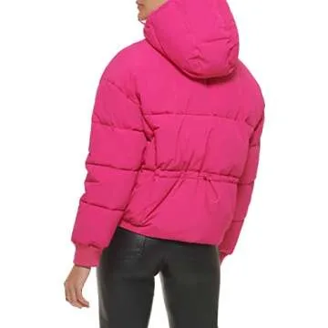 Levi's Women's Cinch Waist Puffer Jacket, Berry with Hood, Small