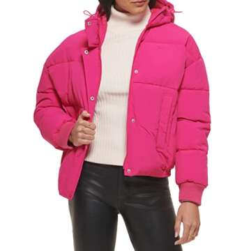 Levi's Women's Cinch Waist Puffer Jacket, Berry with Hood, Small