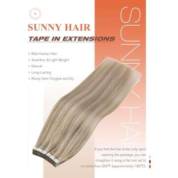 Sunny Hair Ash Blonde Tape in Extensions 20in - Premium Human Hair for Glam Styling