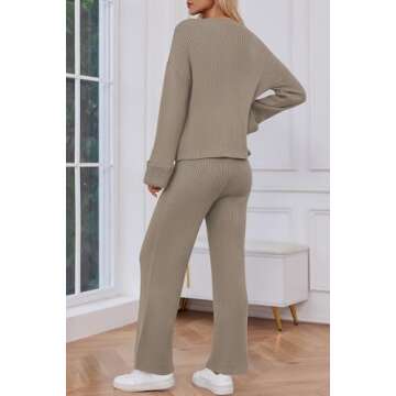 Cakulo Womens 2 Piece Outfits 2024 Lounge Sets Button Cardigan Knit Sweater Pants Loungewear Matching Set Apricot S