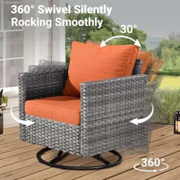 ovios 8 Pieces Patio Furniture Set, Outdoor Wicker Sofa Couch with Swivel Rocking Chairs and Comfy Cushions, High Back Rattan Conversation Set, Orange Red