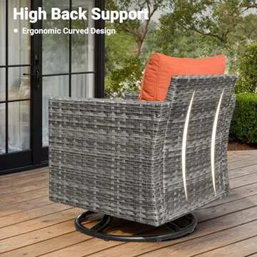 ovios 8 Pieces Patio Furniture Set, Outdoor Wicker Sofa Couch with Swivel Rocking Chairs and Comfy Cushions, High Back Rattan Conversation Set, Orange Red