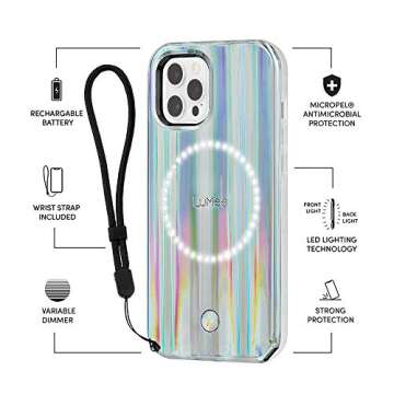 LuMee Halo - Holographic - Light Up Selfie Case for iPhone 12 and iPhone 12 Pro (5G) - Front & Rear Illumination - 6.1 inch - Holographic