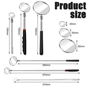 3 Pieces Telescoping Inspection Mirror Round Mirror Inspection Tool for Check The Condition of Vehic...