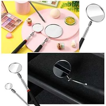 3 Pieces Telescoping Inspection Mirror Round Mirror Inspection Tool for Check The Condition of Vehicle, Observe The Eyelashes, Mouth and Other Small Parts(Round,3 Kinds of Size)