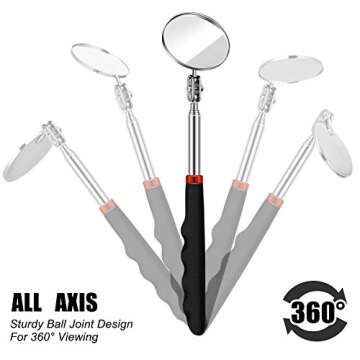3 Pieces Telescoping Inspection Mirror Round Mirror Inspection Tool for Check The Condition of Vehicle, Observe The Eyelashes, Mouth and Other Small Parts(Round,3 Kinds of Size)