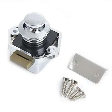 NAIERDI Set of 10 Push Button Latch Lock Keyless Cabinet Lock Drawer Knobs RV Lock 2cm/0.79inch Mounting Hole Bright Chrome