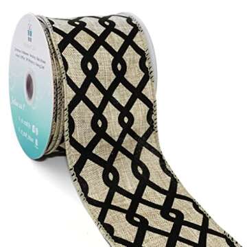 CT CRAFT LLC Faux Jute Geometric Wired Ribbon for Home Decor, Gift Wrapping, DIY Crafts, 2.5” x 10...