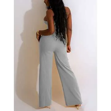 Nimsruc Two Piece Outfits For Women Casual Sleeveless Sweat Suits Comfy Jogger Hole Pants Sets Matching Tracksuit With Pockets Gray L