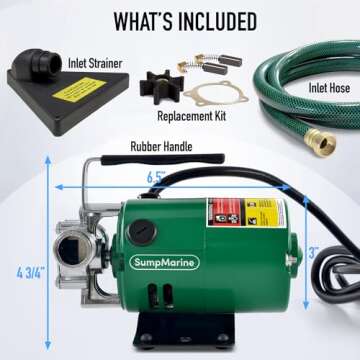 SumpMarine Water Transfer Pump, 115V 330 Gallon Per Hour - Portable Electric Pump with 6' Hose Kit, ...