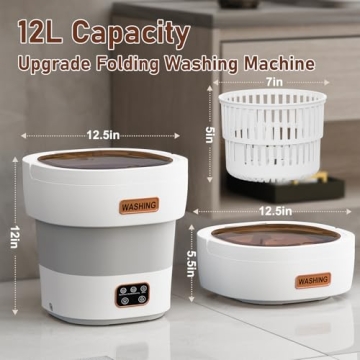 Portable Washing Machine 12L Upgraded | Foldable Mini Washer with Spin Basket & 3 Modes Deep Cleanin...