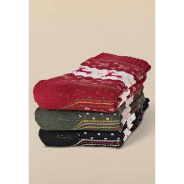 BATHRINS Womens Winter Thick Wool Cotton Socks Warm Thermal Socks Soft Cozy Crew Socks, 3 Pairs