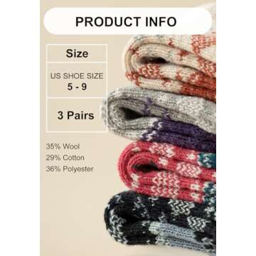 BATHRINS Womens Winter Thick Wool Cotton Socks Warm Thermal Socks Soft Cozy Crew Socks, 3 Pairs
