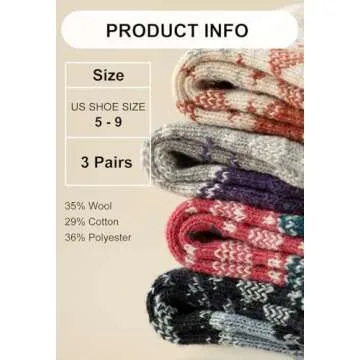 Warm Thermal Wool Cotton Socks for Women 3-Pack