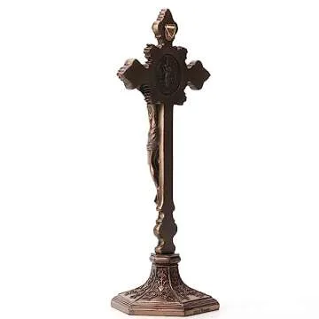 Elegant Saint Benedict Crucifix with Stand in Bronze Finish