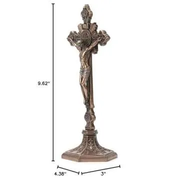 Elegant Saint Benedict Crucifix with Stand in Bronze Finish
