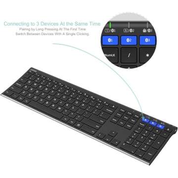 Arteck HB192 Universal Bluetooth Keyboard Multi-Device Stainless Steel Full Size Wireless Keyboard f...