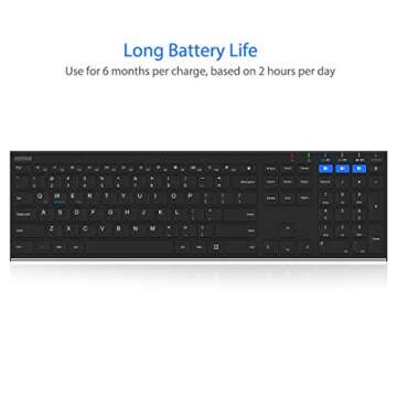 Arteck HB192 Universal Bluetooth Keyboard Multi-Device Stainless Steel Full Size Wireless Keyboard for Windows iOS Android Computer Desktop Laptop Surface Tablet Smartphone Rechargeable Battery