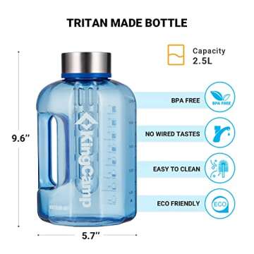 KingCamp 88oz Fruit Infuser Water Bottle with Time Marker & Cleaning Brush Water Bottle for Sports Fitness (BLUE)