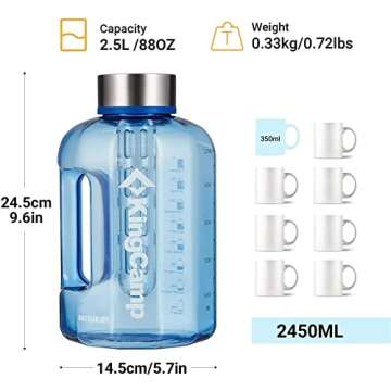 KingCamp 88oz Fruit Infuser Water Bottle with Time Marker & Cleaning Brush Water Bottle for Sports Fitness (BLUE)