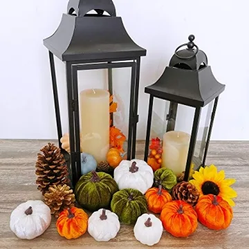 Winlyn 13 Pcs Assorted Mini Velvet Pumpkins Green Orange White Pumpkins for Halloween, Fall Thanksgiving Decorating Harvest Embellishing and Displaying