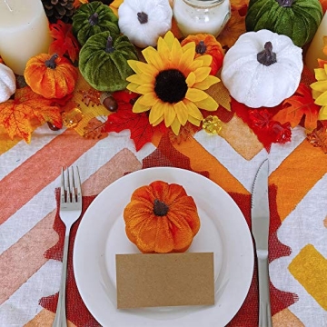 Winlyn 13 Pcs Assorted Mini Velvet Pumpkins Green Orange White Pumpkins for Halloween, Fall Thanksgiving Decorating Harvest Embellishing and Displaying