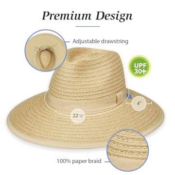 Wallaroo Hat Company – Women’s Bali Fedora – UPF 30+ Sun Protection, Wide Brim, Packable and Adjustable Sizing for Medium Crown Sizes – Fashionable Sun Hat for Everyday Sun Protection (Natural)