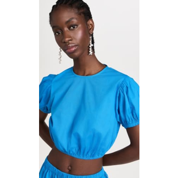 Playa Lucila Women's Crew Top with Puff Sleeves in Blue