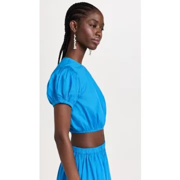 Playa Lucila Women's Crew Top with Puff Sleeves in Blue