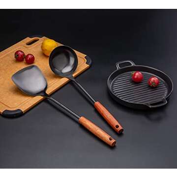FJNATINH Spatula & Ladle Wok Tool Set, 14.2-15 inches Wok Utensils, Stainless Steel Wok Spatula