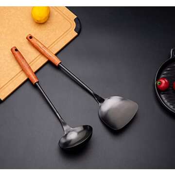 FJNATINH Spatula & Ladle Wok Tool Set, 14.2-15 inches Wok Utensils, Stainless Steel Wok Spatula
