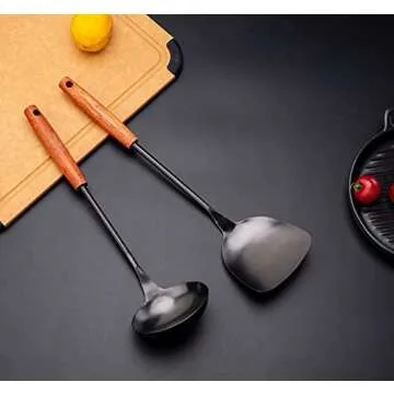 FJNATINH Spatula & Ladle Wok Tool Set, 14.2-15 inches Wok Utensils, Stainless Steel Wok Spatula