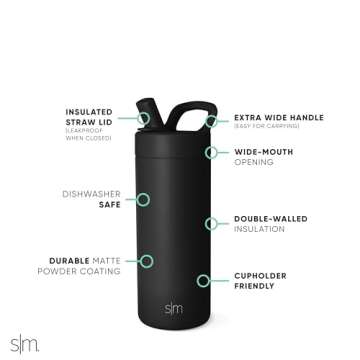 Simple Modern Kids Water Bottle with Straw lid | Insulated Stainless Steel Thermos | Reusable Water Bottles for Boys, Girls, School | Leak Proof & BPA Free | Mesa Collection | 16oz, Midnight Black