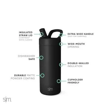 Simple Modern Kids Water Bottle with Straw lid | Insulated Stainless Steel Thermos | Reusable Water Bottles for Boys, Girls, School | Leak Proof & BPA Free | Mesa Collection | 16oz, Midnight Black