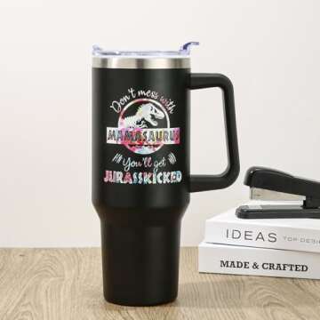 NOWWISH Mamasaurus Coffee Tumbler - Ideal Gifts for Mom, Wife, Mother-in-law - 40 Oz Black
