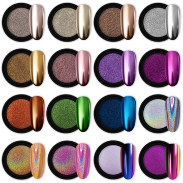 Vibrant 16 Jars Chrome Nail Powder Set for Artistry