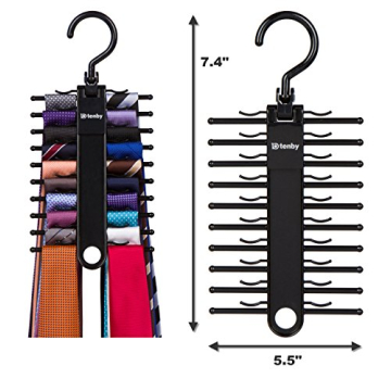 Tenby Living 2-Pack Black Tie Rack Stylish Organizer for Ties