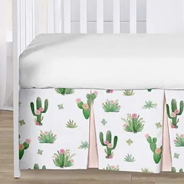 Sweet Jojo Designs Pink and Green Boho Watercolor Cactus Floral Baby Girl Crib Bedding Set 4 pieces