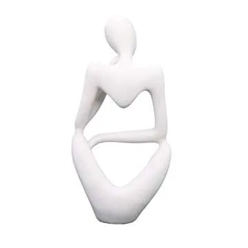 Asng Resin Thinker Style Abstract Sculpture Statue Collectible Figurines Home Office Bookshelf Desktop Decor (White,Left, Small)
